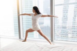 Full recovery day morning stretching in calm space